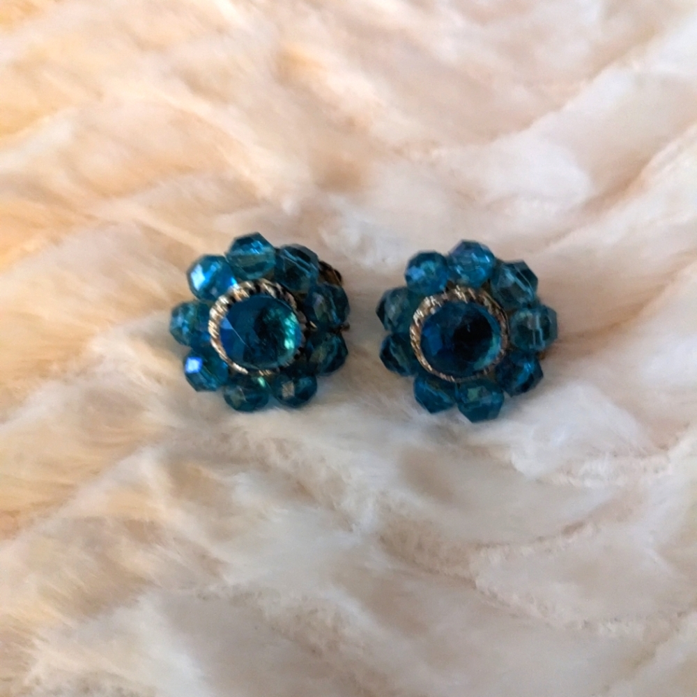 Vintage Western Germany blue jewel earrings